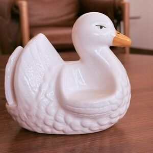 Vintage Cottagecore White Ceramic Swan Napkin & S/P Base Artmark Letter Holder